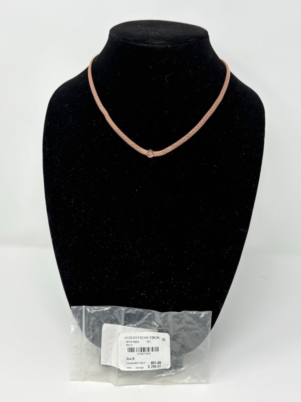 Rose Gold Sterling Silver Mesh Necklace w/ CZ Accent